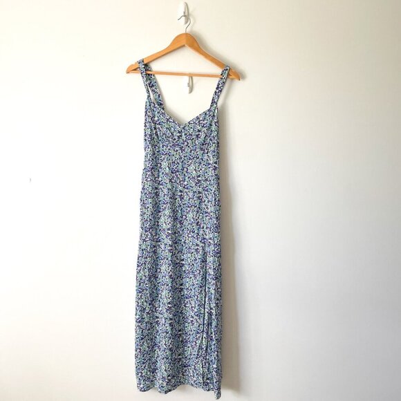 Zara  Multicolor Ditsy Floral Print Smocked Slit Midi Dress Size Medium - Picture 4 of 9